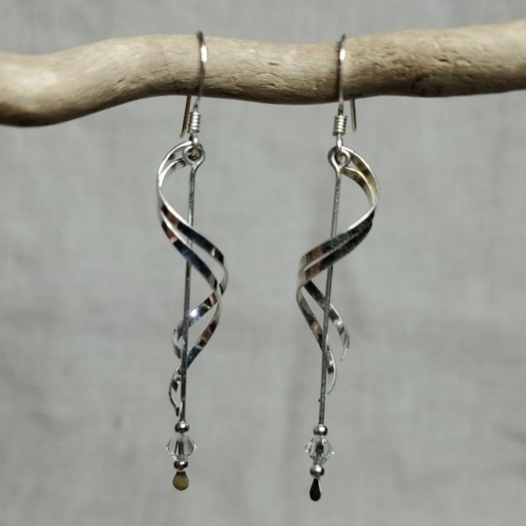 Sterling Silver Swirly Dangle Drop Earrings - Picture 1 of 4